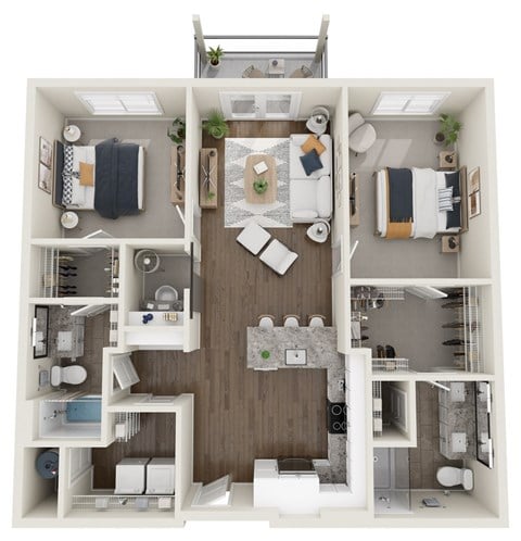 Floor plan for 2 beds, 2 baths, 1136 sqft